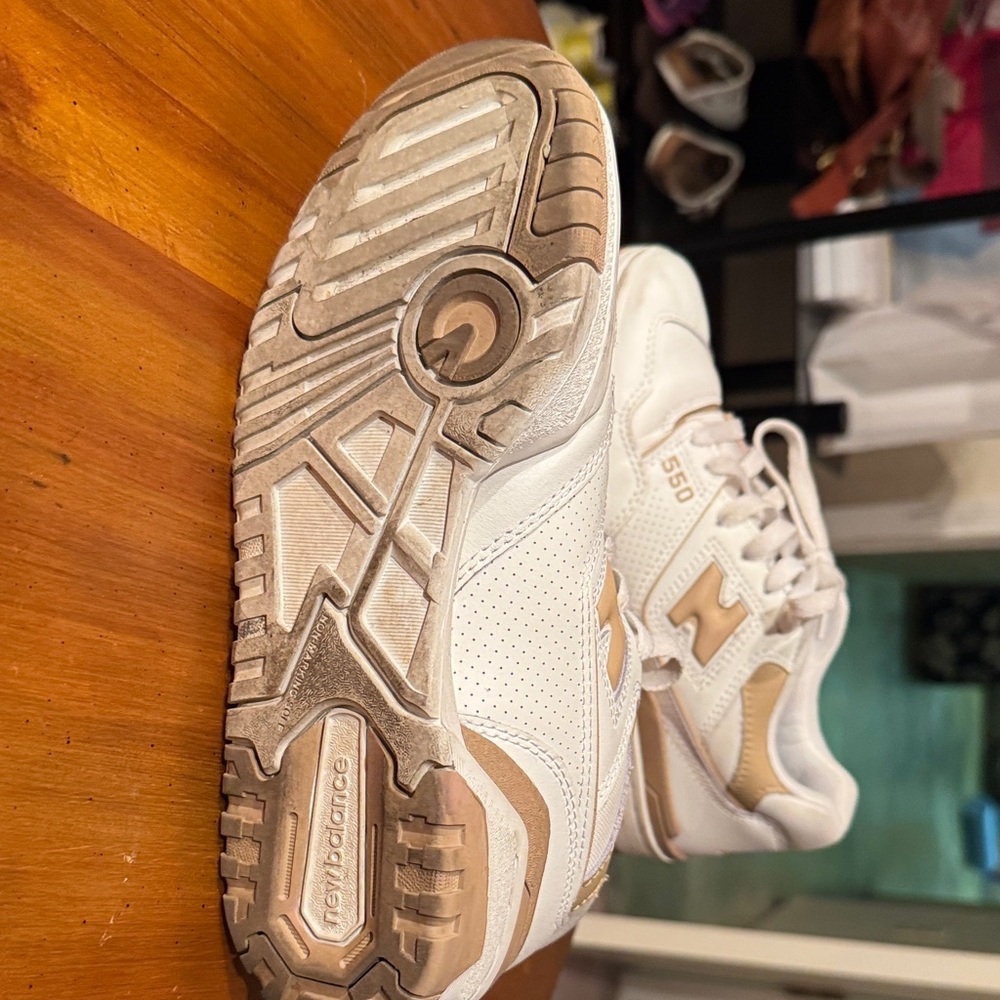 New Balance White and Tan 550 Sneakers - Picture 6 of 8